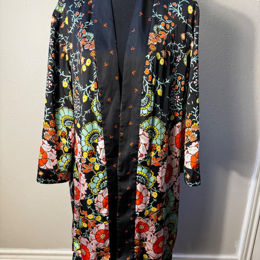 Alice & Olivia Lynn Reversible Short Palm Print Hawaii Kimono Robe Patchwork M/L - Picture 4 of 12